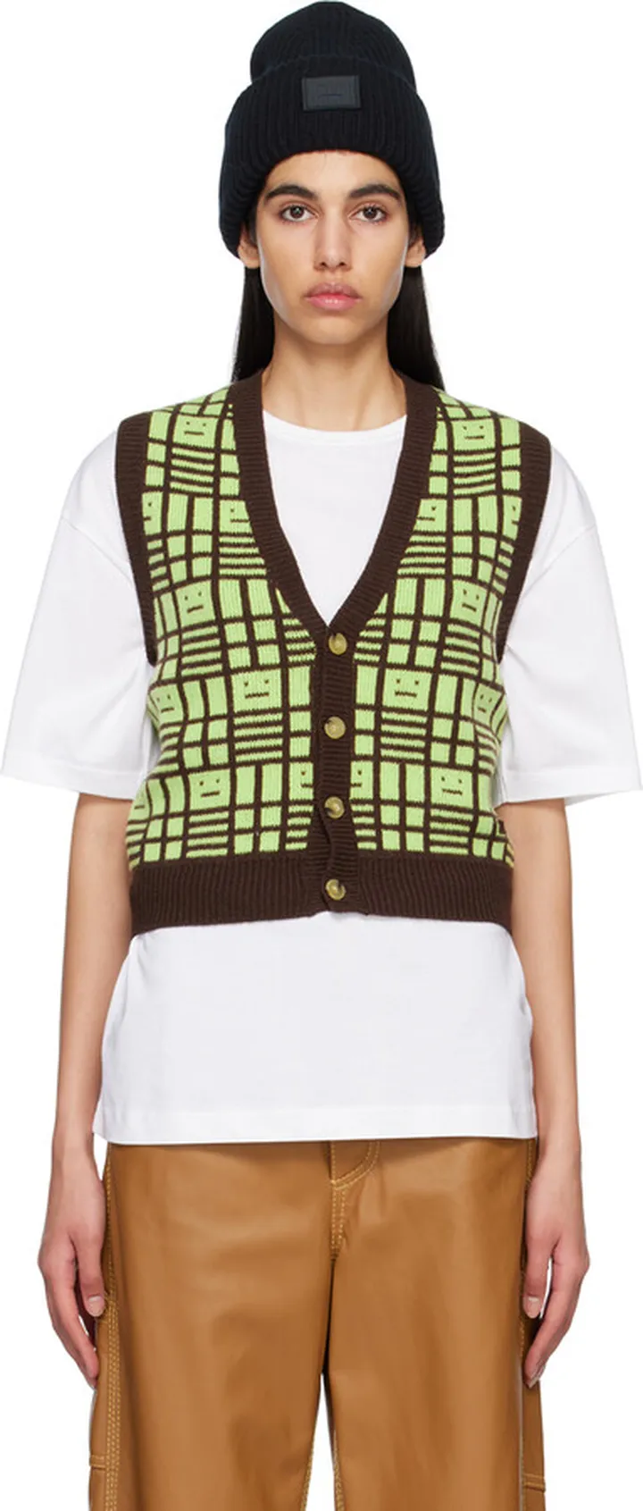 Acne Studios Green & Brown Sleeveless Cardigan