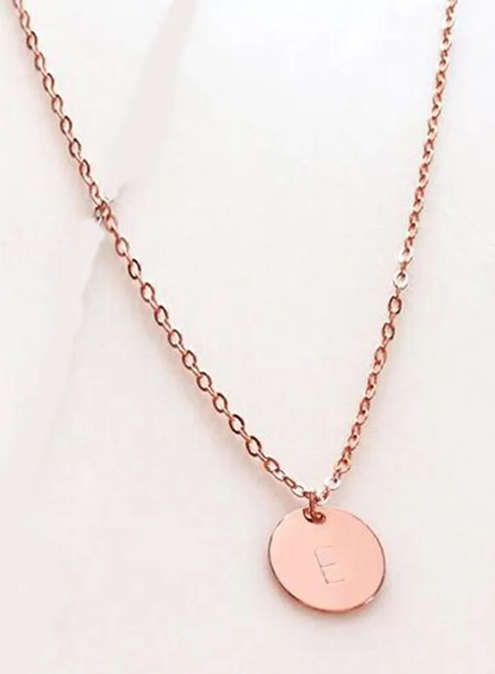Women Casual Rose Gold Necklace With E Letter Pendant