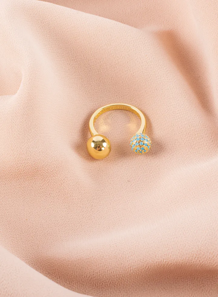 Free Size Turquoise Zirconic Stainless Steel Golden Ring