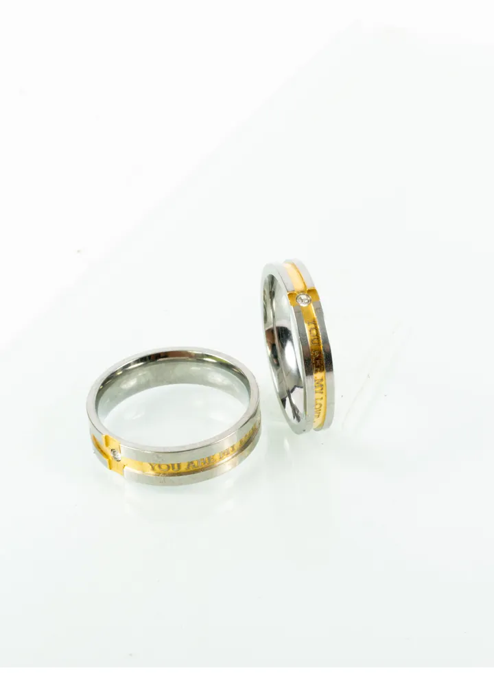 Stainless steel Twins Ring silver/gold with zircon stone (you are my love) size 10 US/Size 20