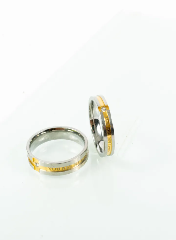 Stainless steel Twins Ring silver/gold with zircon stone (you are my love) size 7 US/Size 17