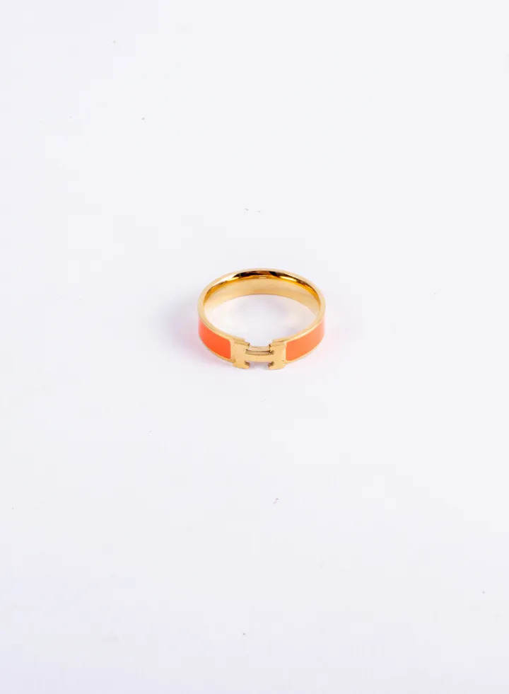 Stainless Steel Gold Ring Orange with H Letter Size 7/17