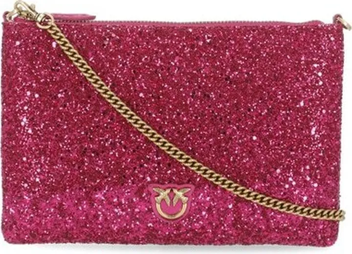 Pinko Flat Classic Logo Plaque Glitter Shoulder Bag