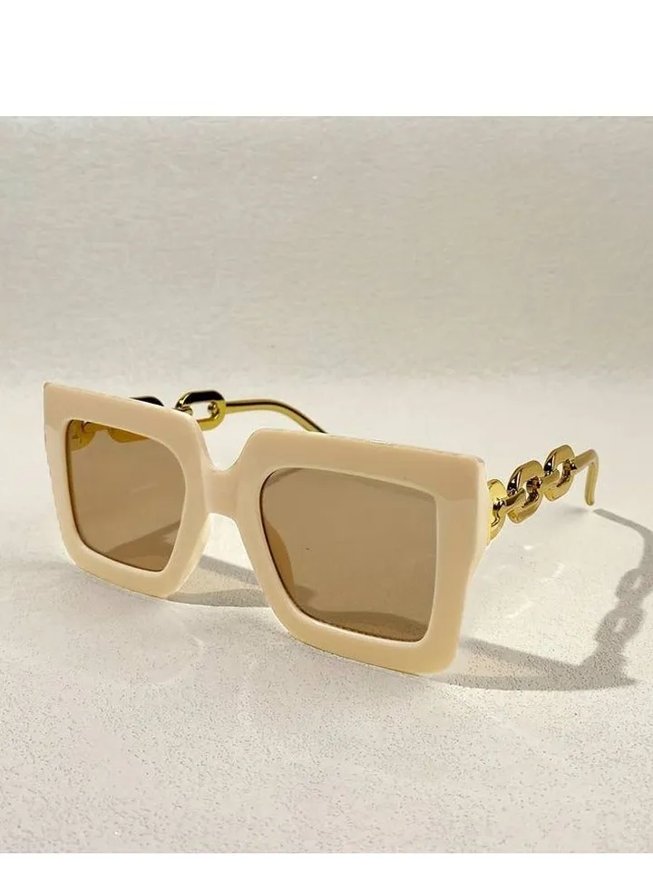 Oversized Square Frame Fashion Sunglasses For Women - Beige