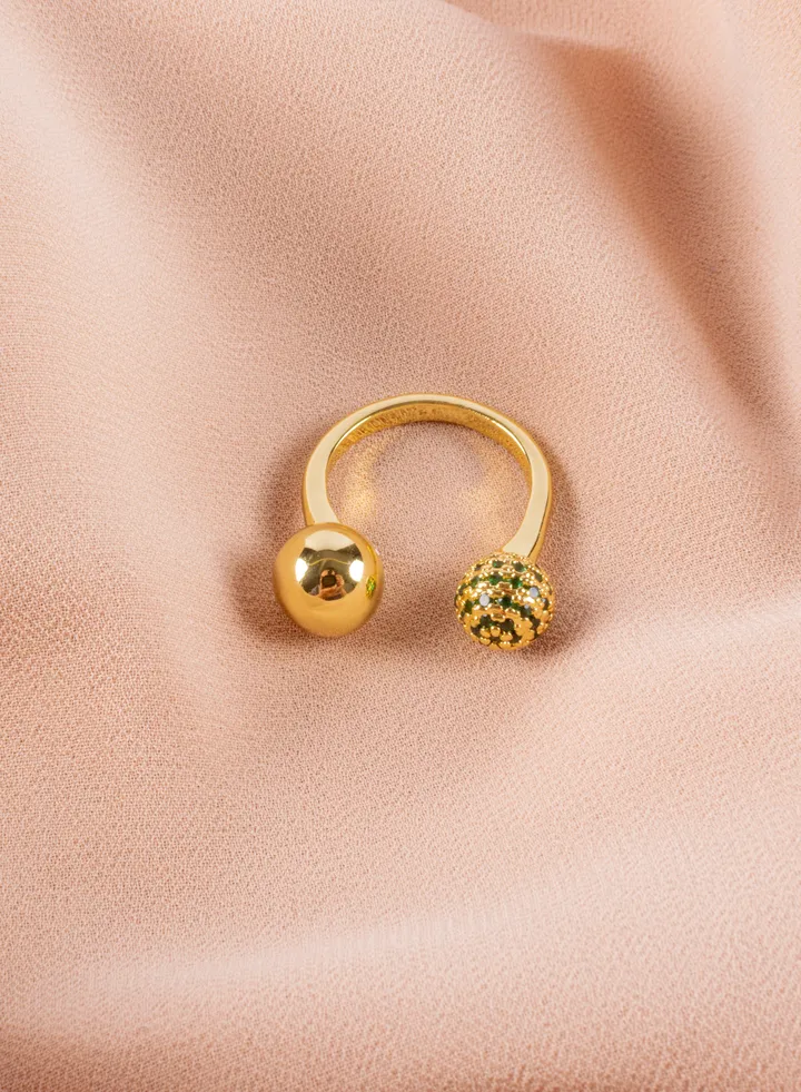 Free Size Green Zirconic Stainless Steel Golden Ring
