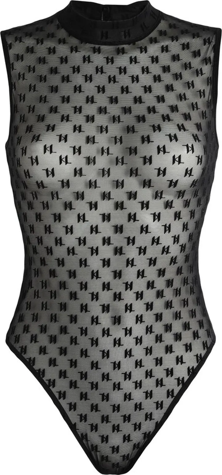 Kl Monogram Flock Body Lingerie Bodysuit Black
