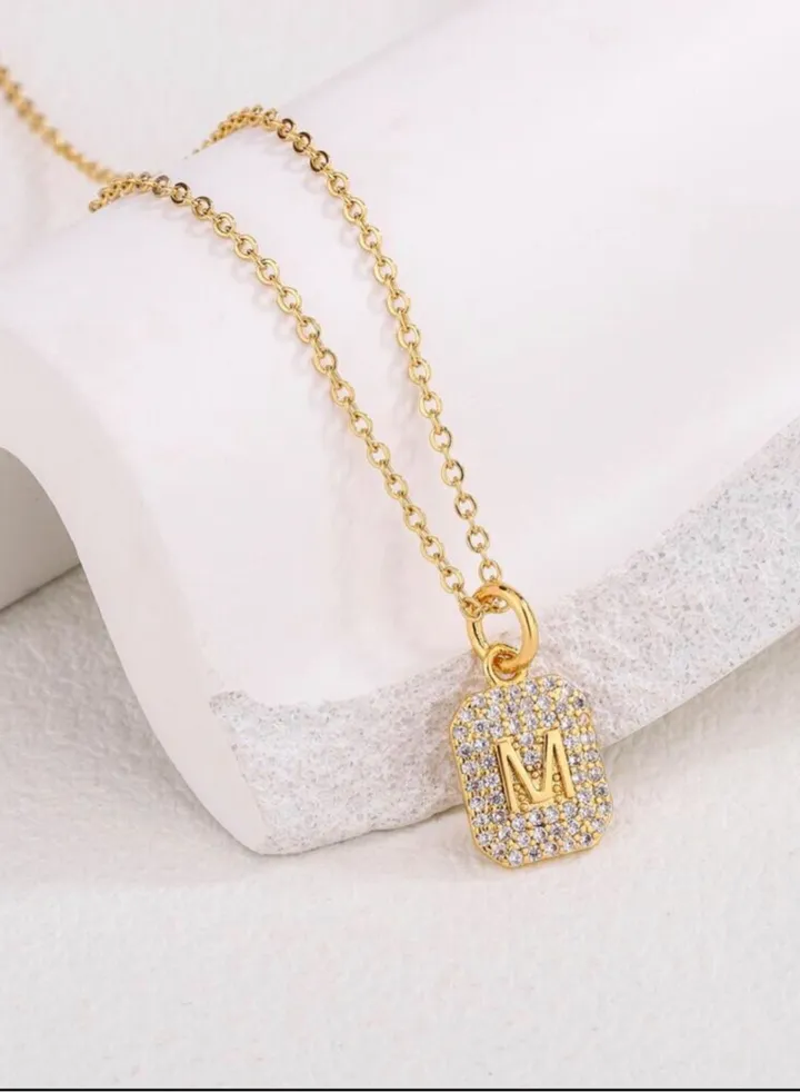 Women's Stainless Steel Gold Plated Necklace With Very Small Pendant Inlaid With Zirconia Necklace
