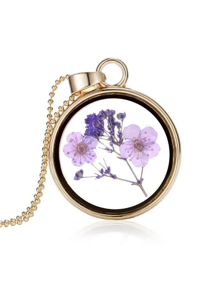 Natural Dried Flower Locket Necklace