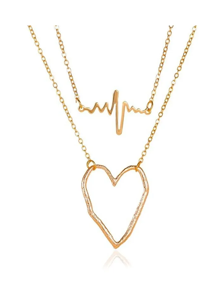 Double Layered Heart Element Necklace Sweater Chain