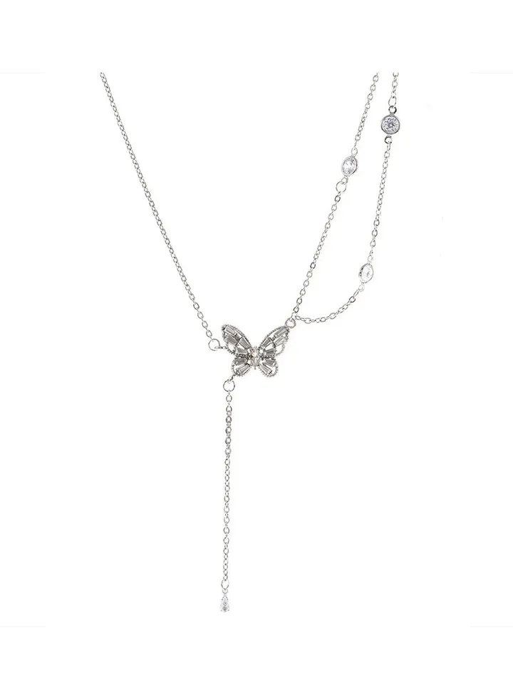 Butterfly Tassel Zirconia Necklace