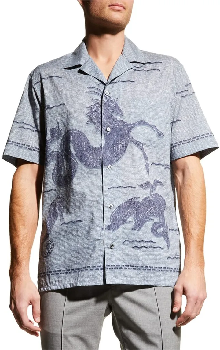 Men's Mosaic-Print Cotton Sport Shirt