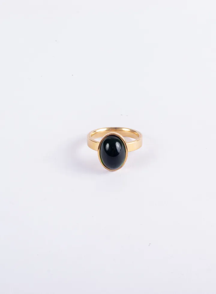 Stainless Steel Gold Ring With Green Stone Size 9/19