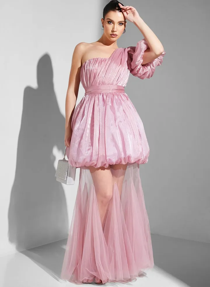 One Shoulder Balloon Sleeve Dress
