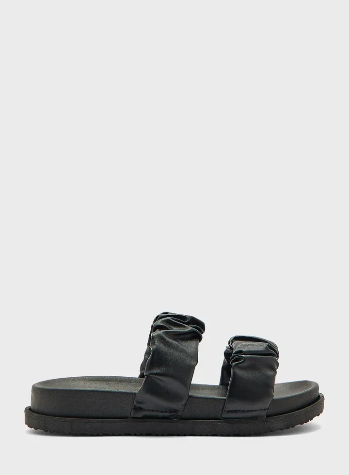 Double Strap Faux Leather Slide