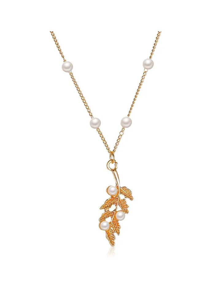 Pearl leaf shape necklace sweater chain