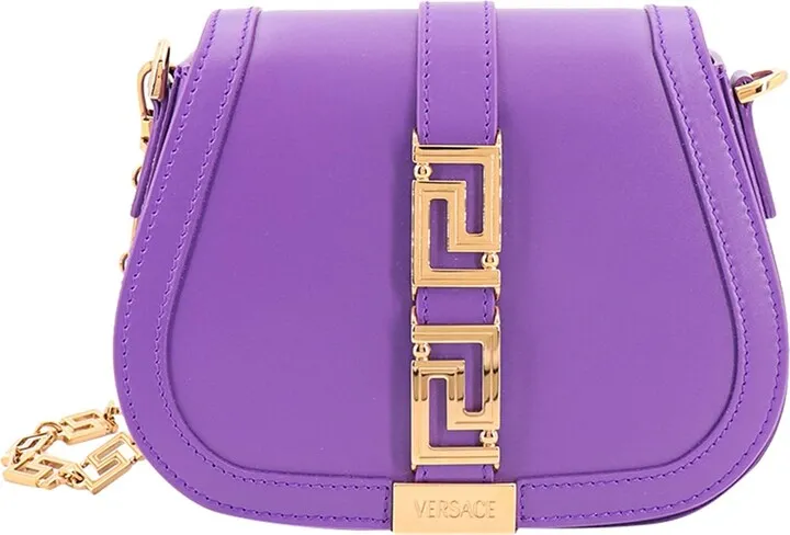 Leather shoulder bag with metal La Greca motif