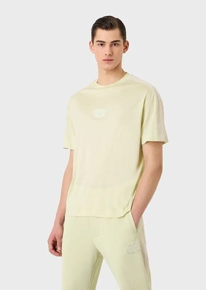 Tencel-blend jersey T-shirt with EA patch and stripes