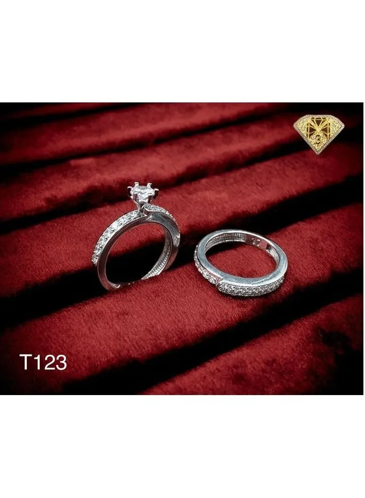 3Diamonds Wedding Twins Ring For Women Platinum Plated