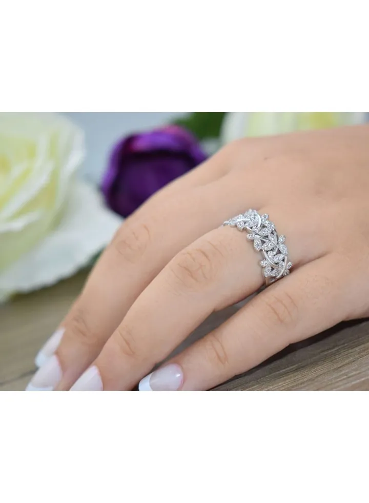 Butterfly Platinum Plated Ring For Women With Zircon Stone - Silver