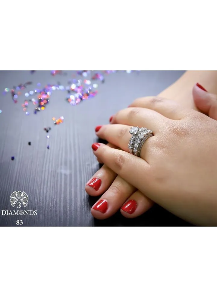 Twins Ring Platinum Plated For Women With Zircon Stone - Silver