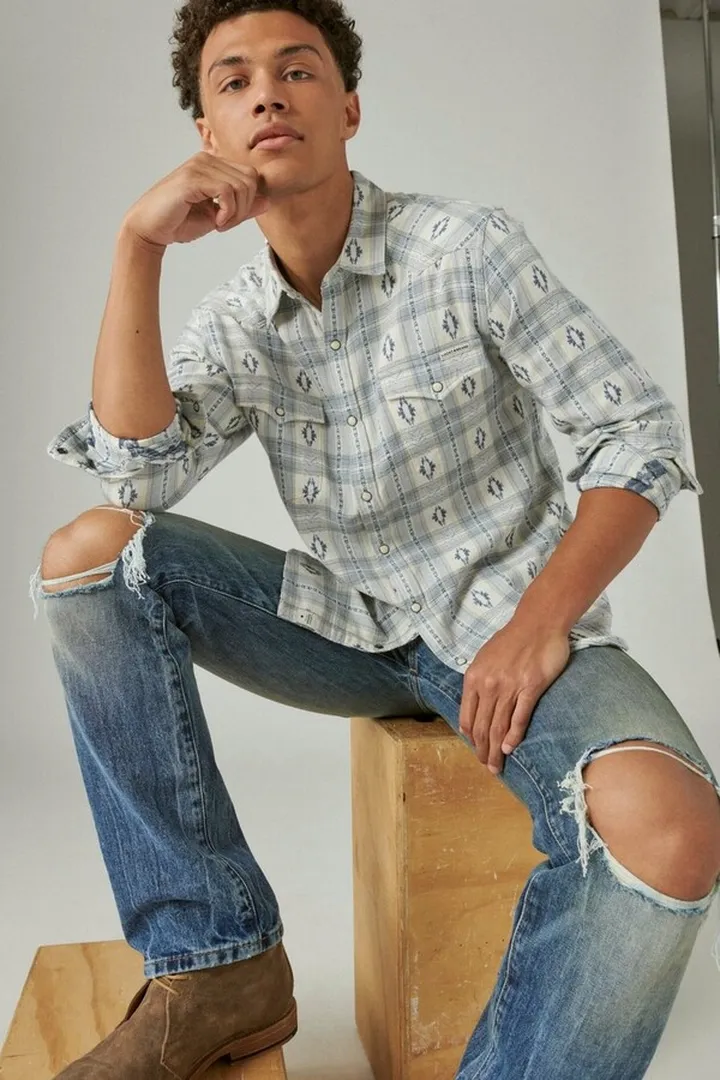 Plaid Dobby Western Long Sleeve Shirt