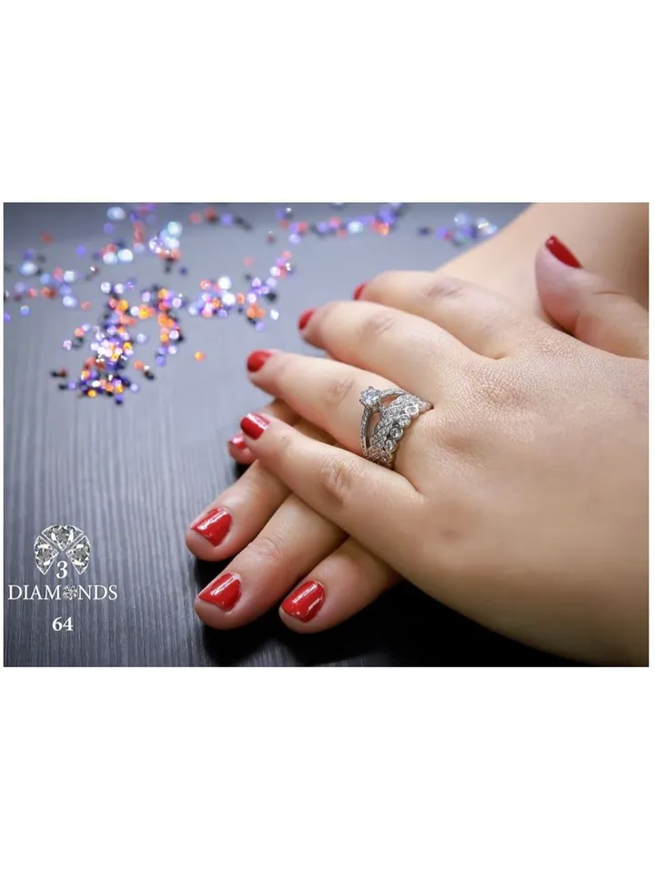 Twins Ring Platinum Plated For Women With Zircon Stone - Silver