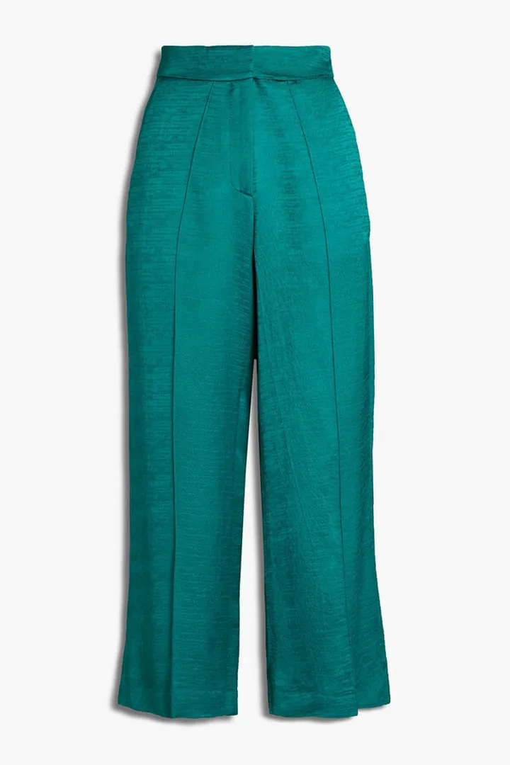 Cropped satin-jacquard wide-leg pants