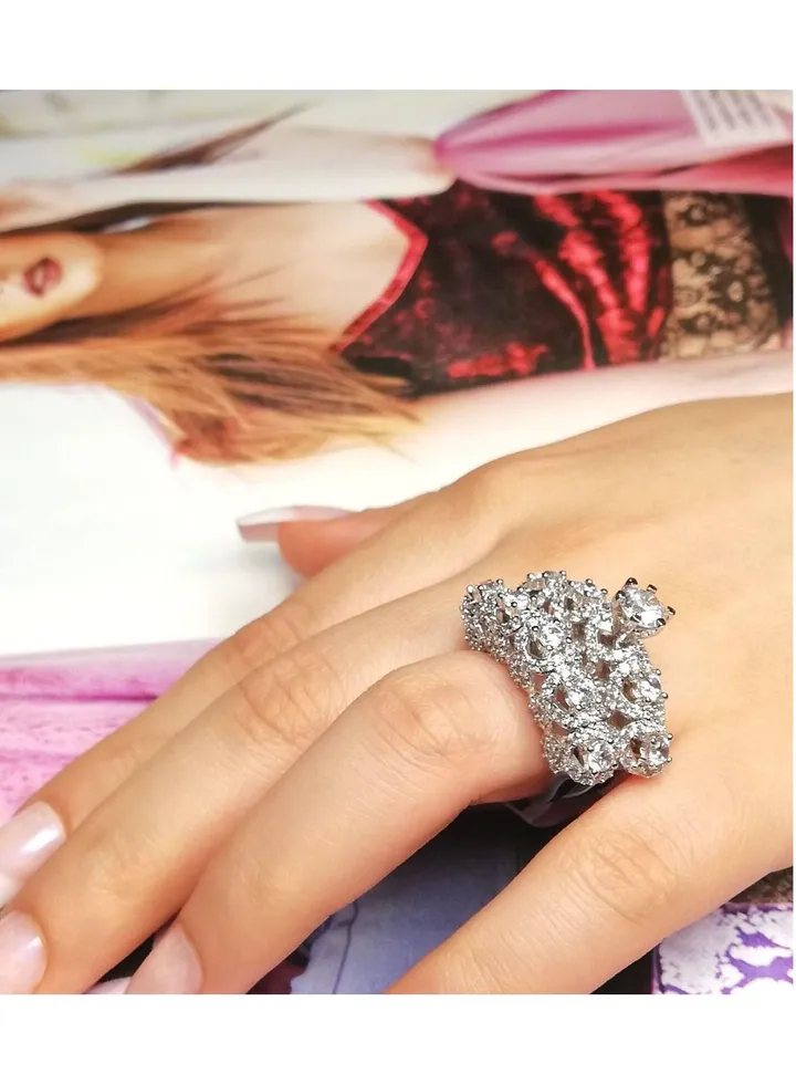 Twins Ring Platinum Plated For Women With Zircon Stone - Silver