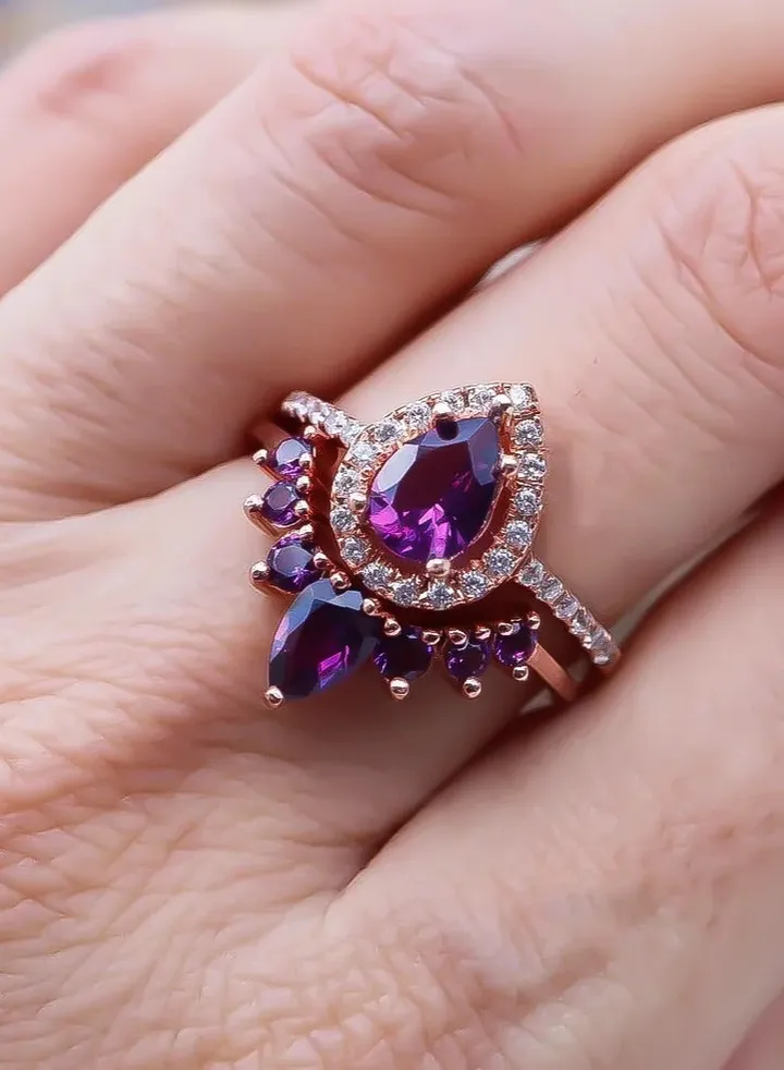 Amethyst Stone Pear Cut 2 Set Ring