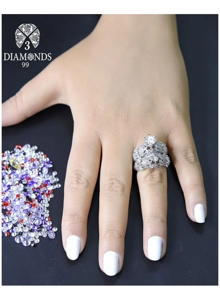 3Diamonds Wedding Twins Ring For Women Platinum Plated