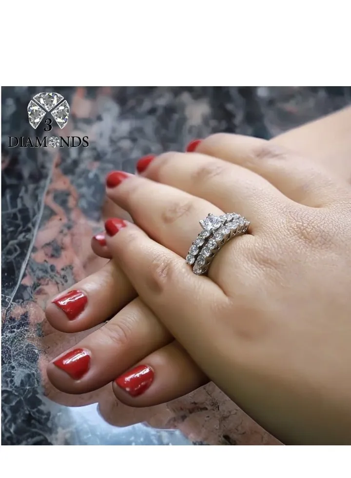 Twins Ring Platinum Plated For Women With Zircon Stone - Silver
