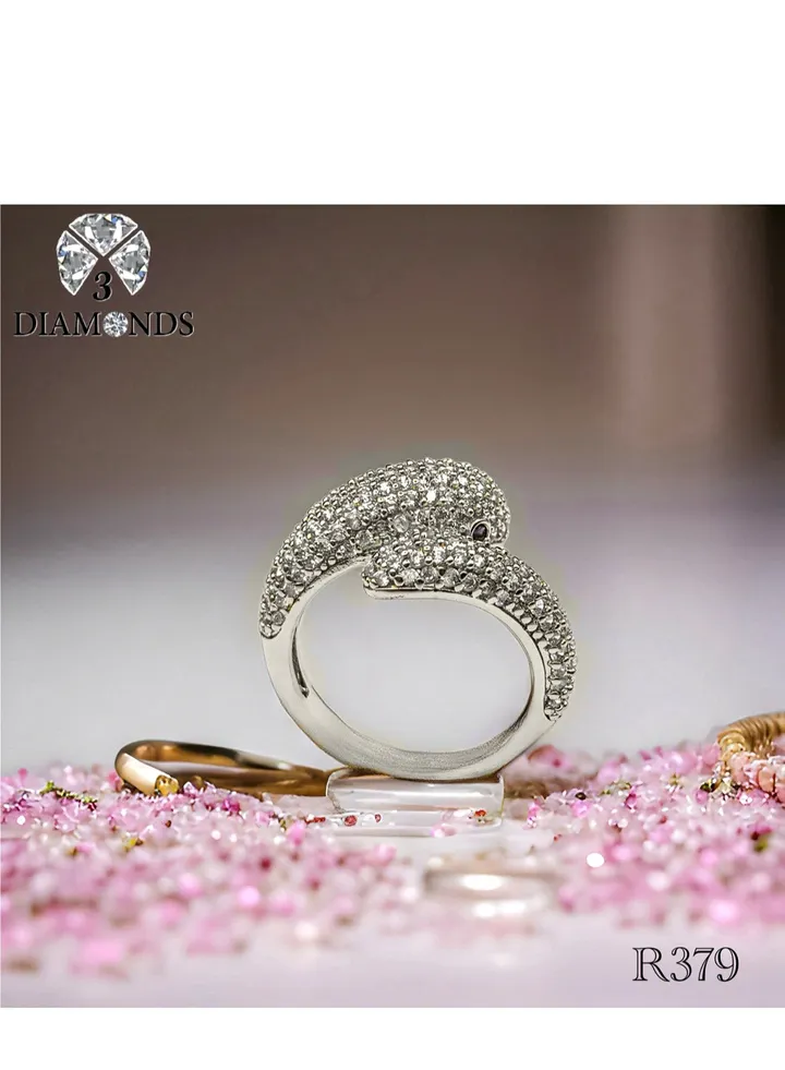 Snake Platinum Plated Ring For Women With Zircon Stone - Silver
