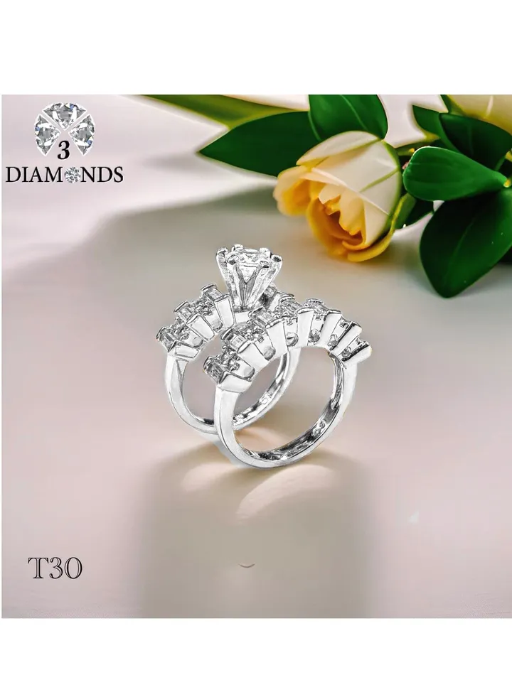 Twins Ring Platinum Plated For Women With Zircon Stone - Silver