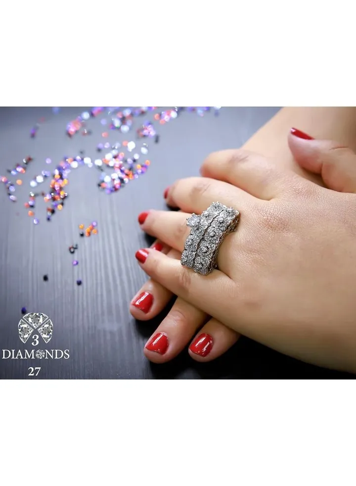 Twins Ring Platinum Plated For Women With Zircon Stone - Silver