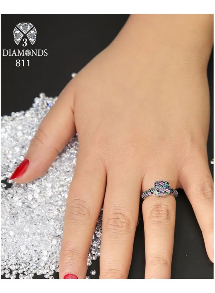 Platinum Plated Ring For Women With Zircon Stone - Silver