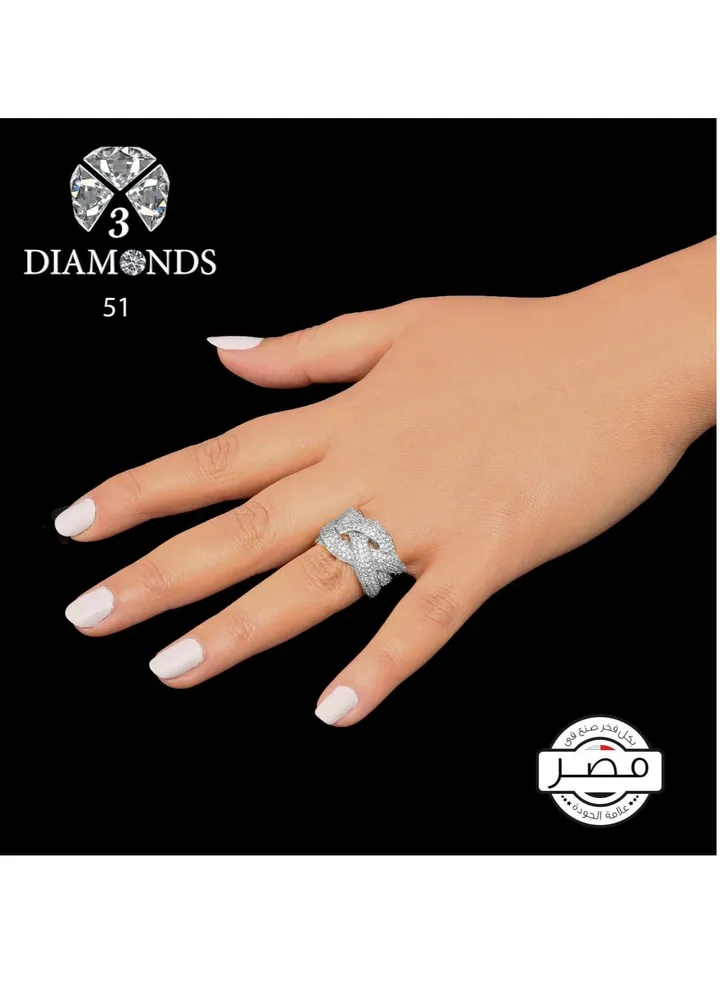 Twins Ring Platinum Plated For Women With Zircon Stone - Silver