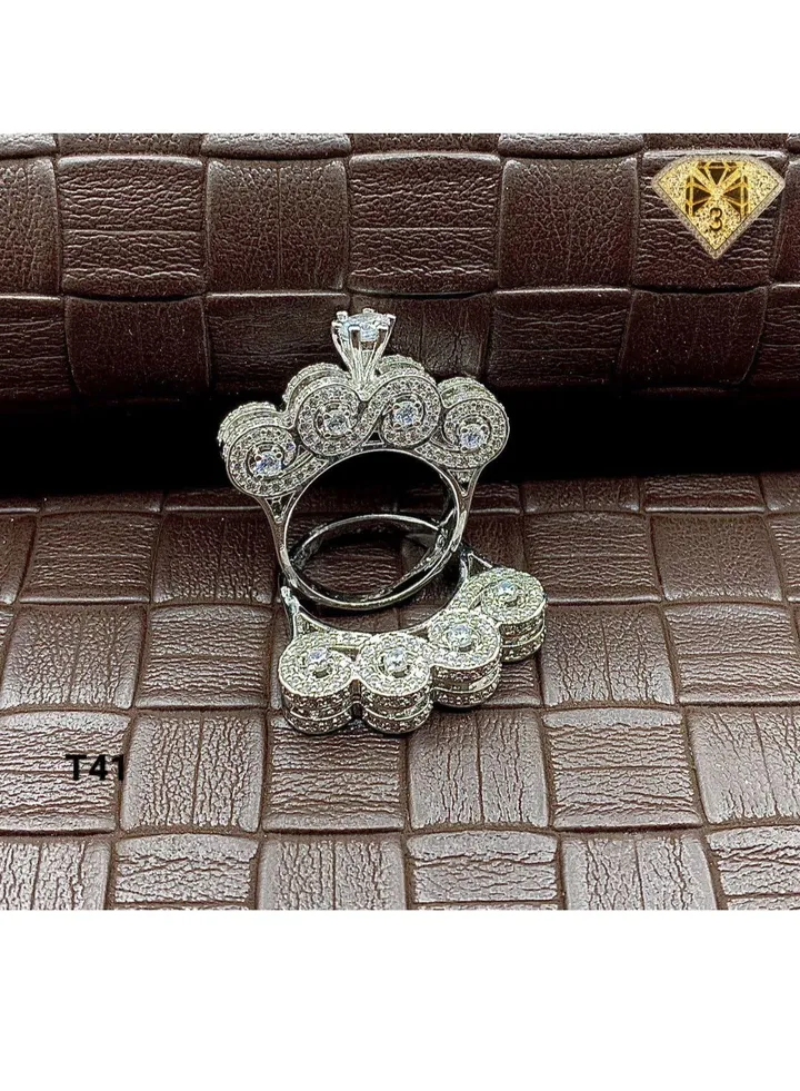 3Diamonds Wedding Twins Ring For Women Platinum Plated