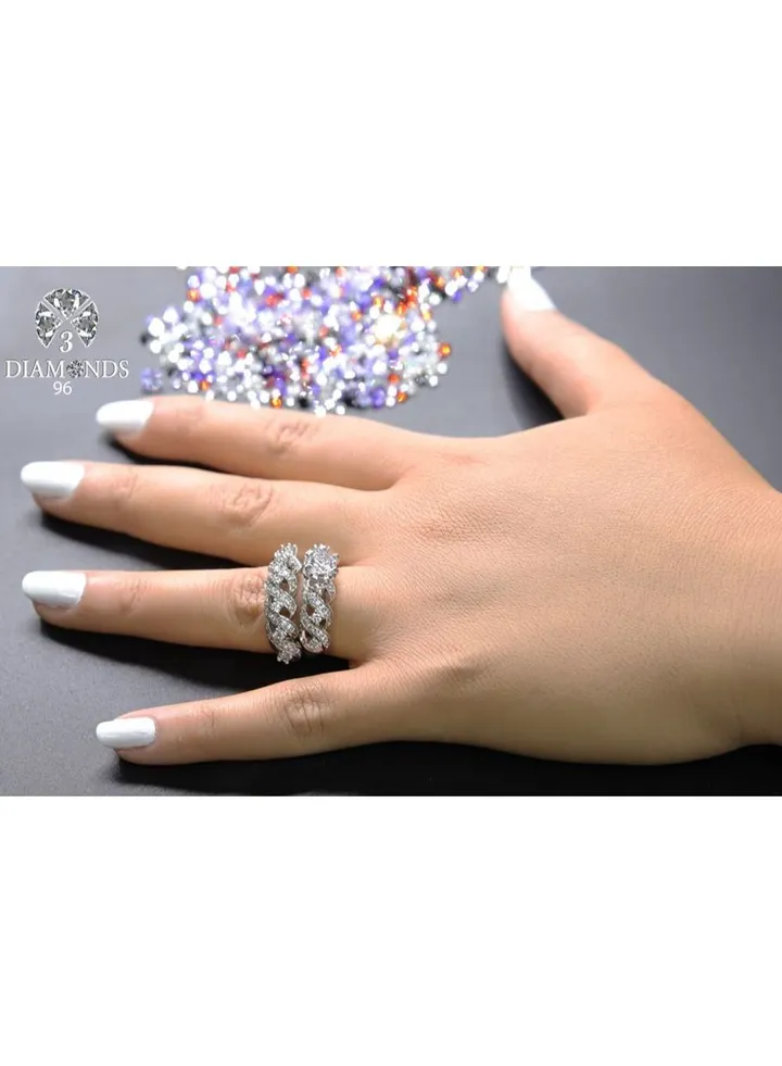 3Diamonds Wedding Twins Ring For Women Platinum Plated