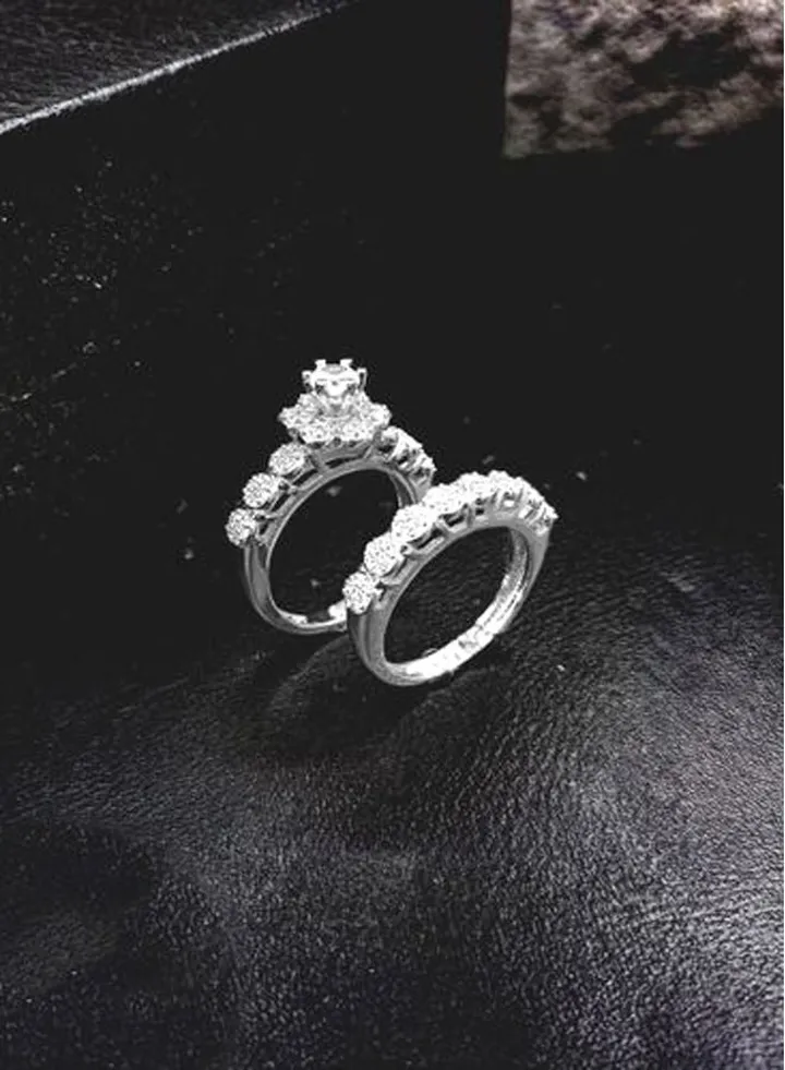 Twins Ring Platinum Plated For Women With Zircon Stone - Silver