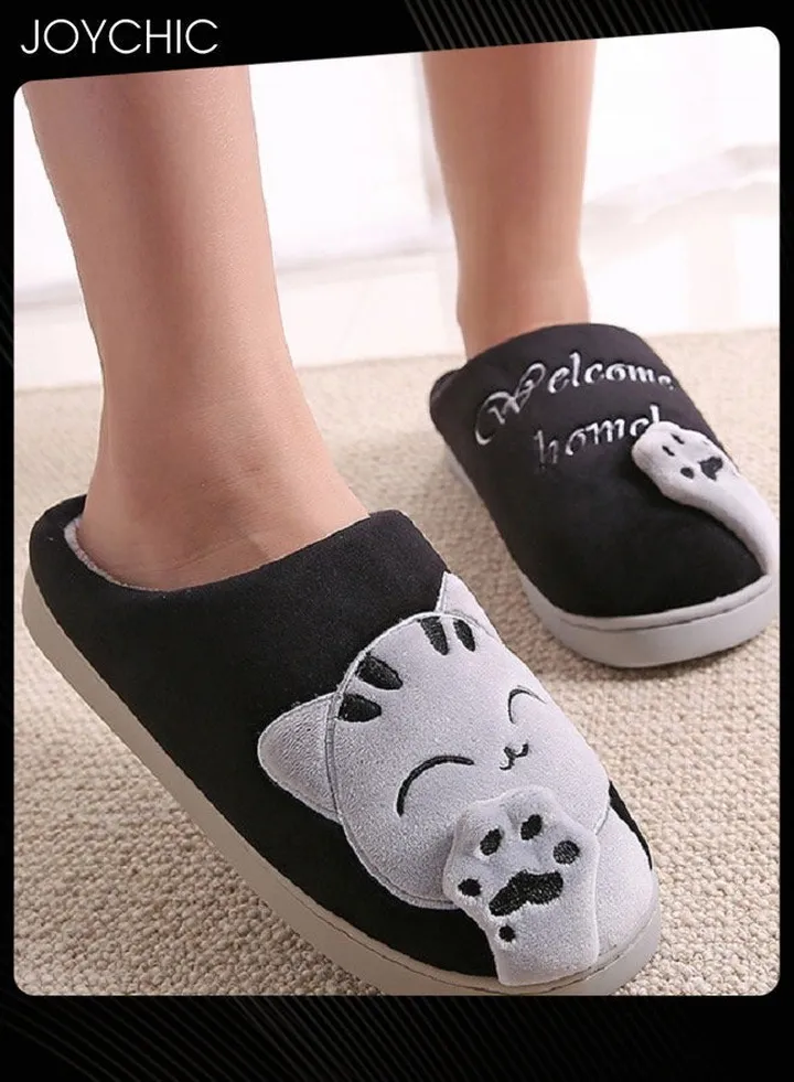 Autumn and Winter Warm Comfortable Anti-Slip Slide Bedroom Slippers Black/Grey for Men Women