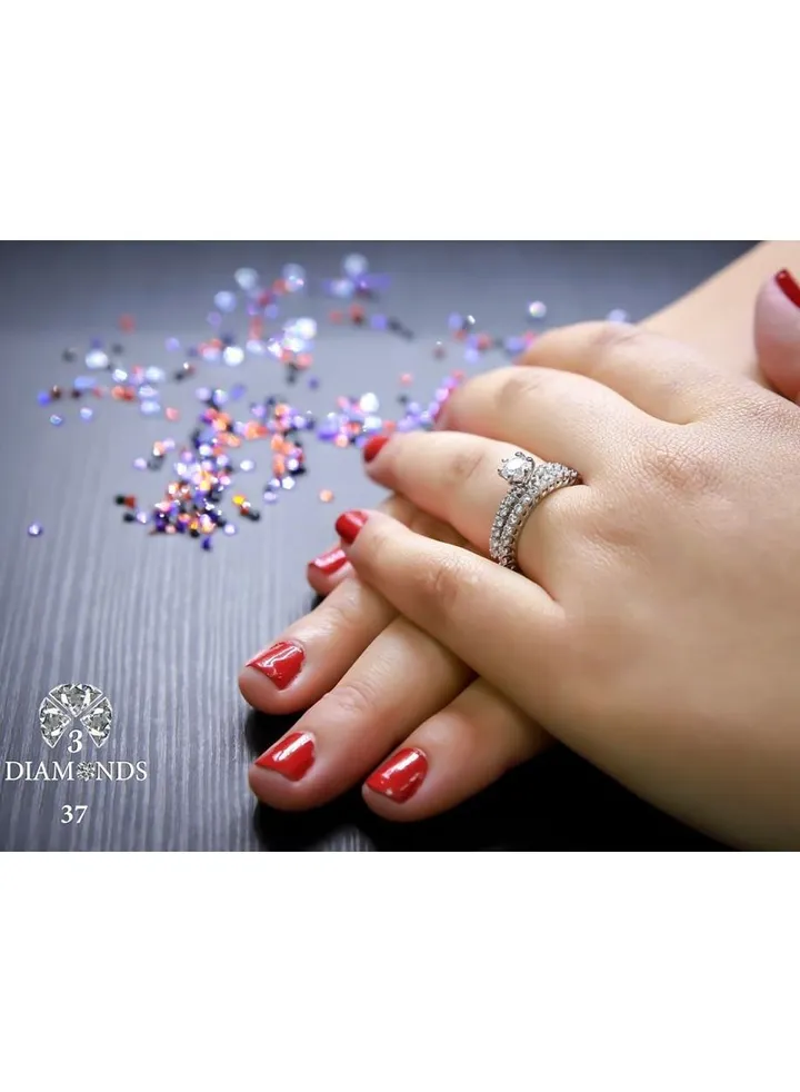 3Diamonds Wedding Twins Ring For Women Platinum Plated
