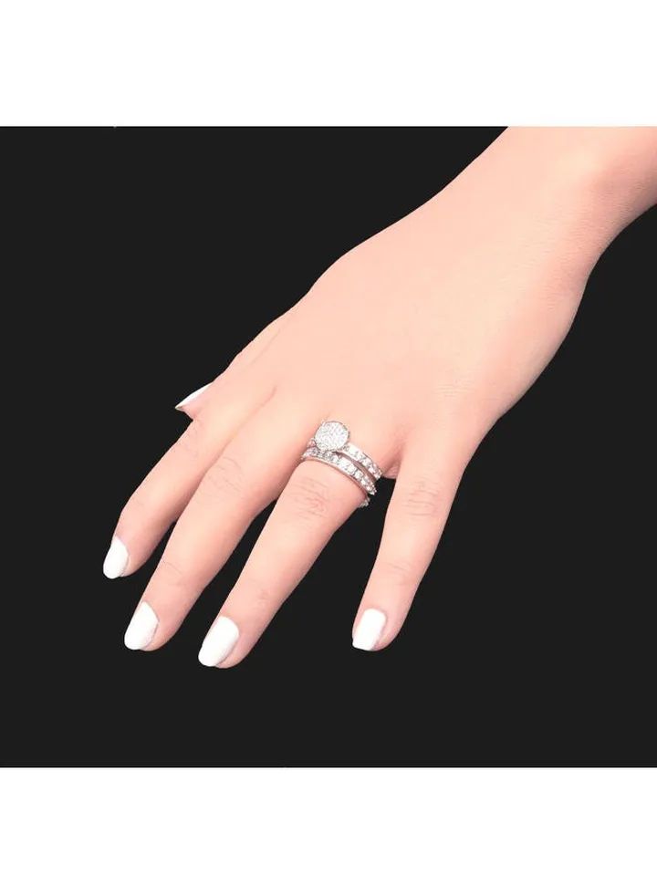 Twins Ring Platinum Plated For Women With Zircon Stone - Silver