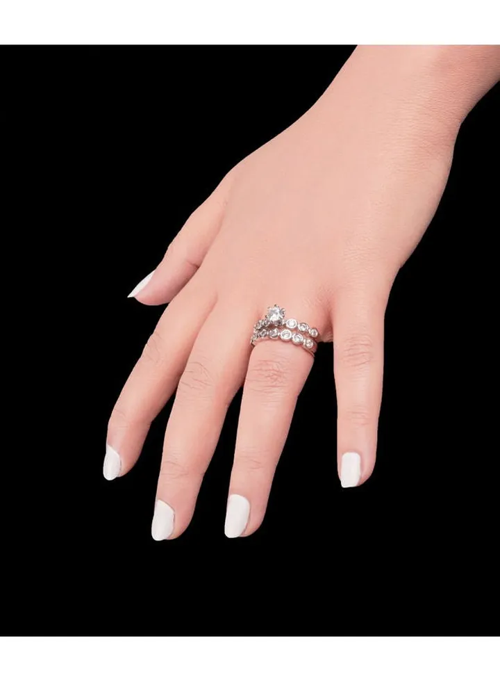 Twins Ring Platinum Plated For Women With Zircon Stone - Silver