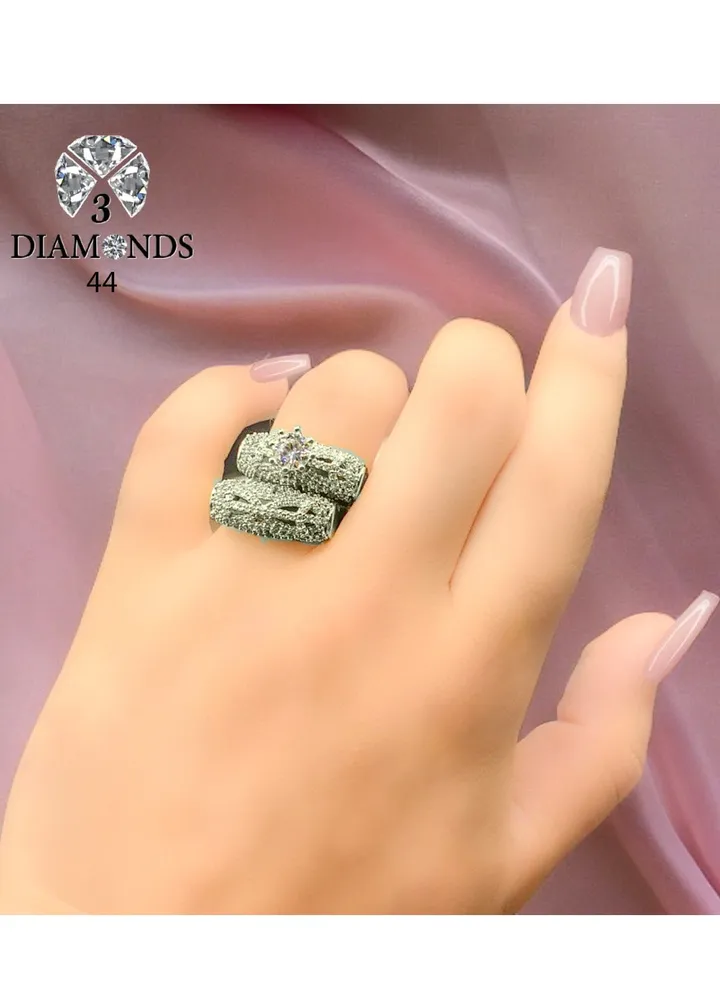 Twins Ring Platinum Plated For Women With Zircon Stone - Silver