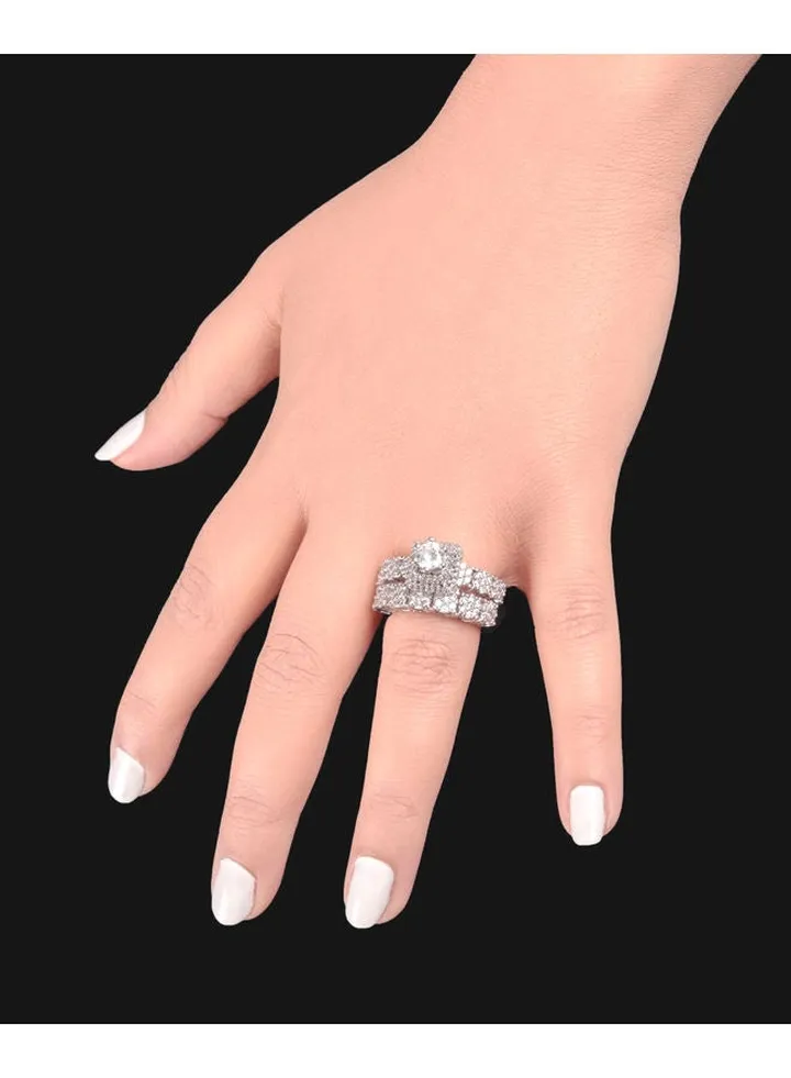 Twins Ring Platinum Plated For Women With Zircon Stone - Silver