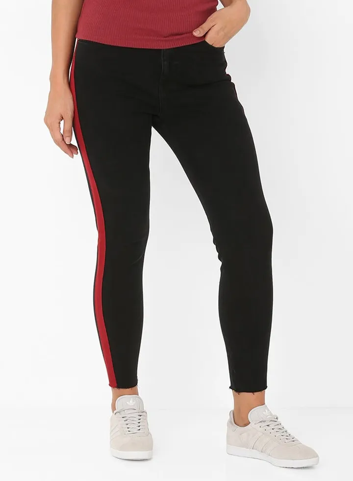 Side Striped Skinny Jeans Black/Red