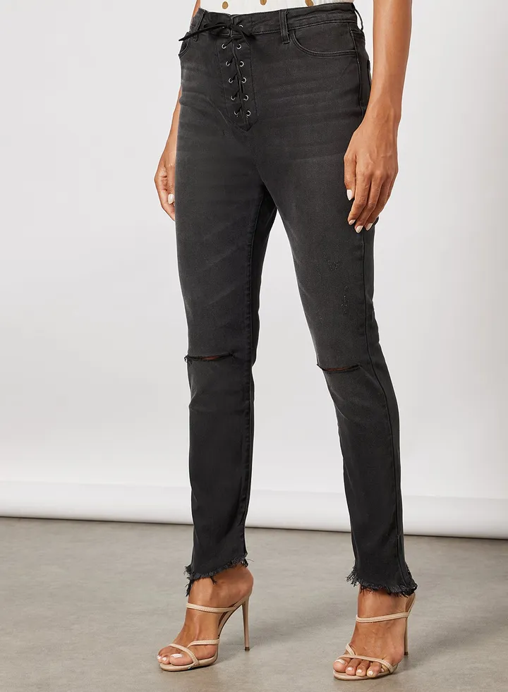 Frayed Hem Skinny Jeans Black