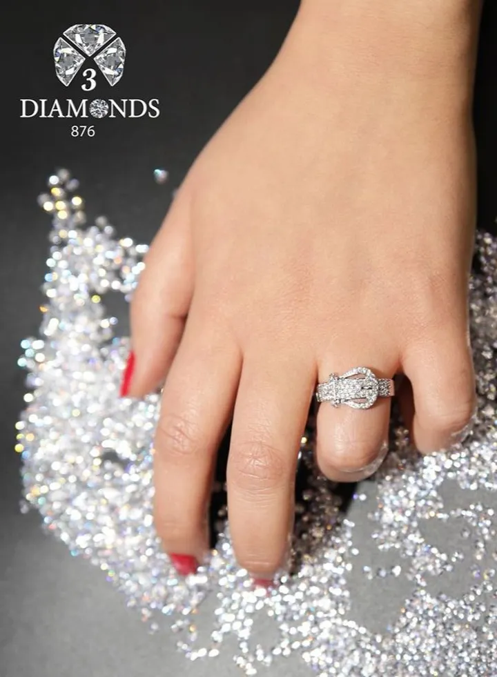 Belt Platinum Plated Ring For Women With Zircon Stone - Silver