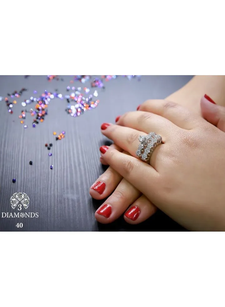 Twins Ring Platinum Plated For Women With Zircon Stone - Silver