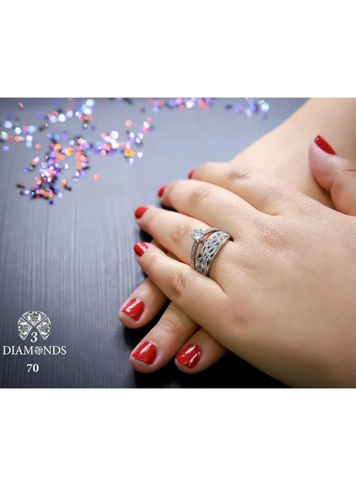 3Diamonds Wedding Twins Ring For Women Platinum Plated